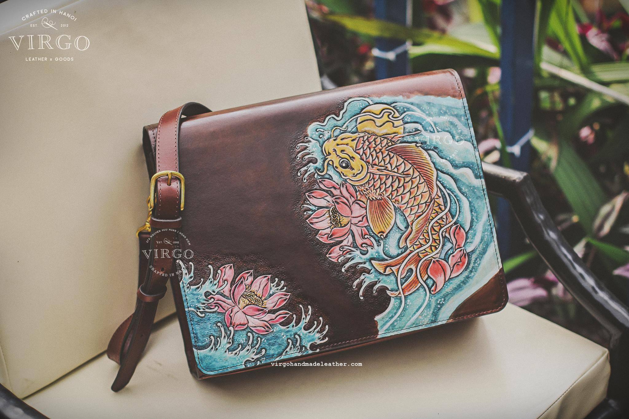 Lucky Koi Fish Lotus Rectangle Crossbody Bag