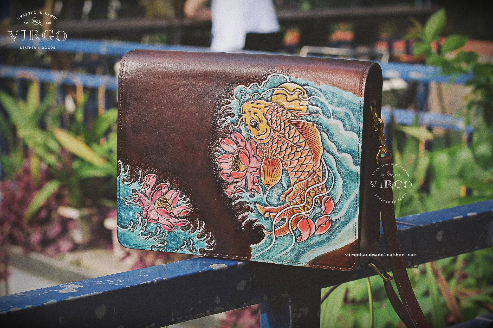 Lucky Koi Fish Lotus Rectangle Crossbody Bag