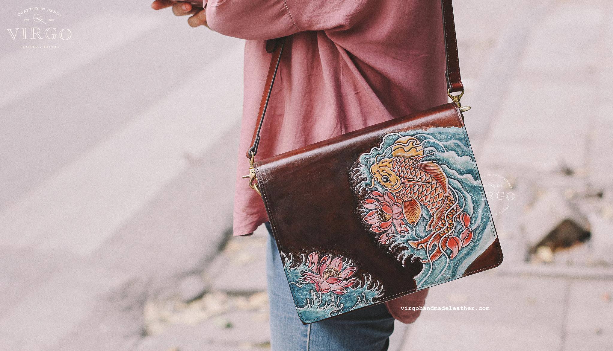 Lucky Koi Fish Lotus Rectangle Crossbody Bag