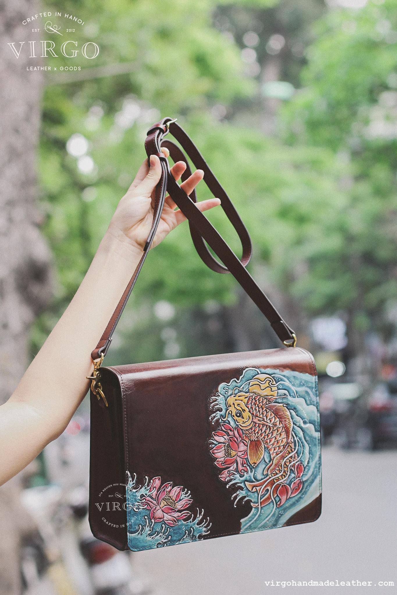 Lucky Koi Fish Lotus Rectangle Crossbody Bag