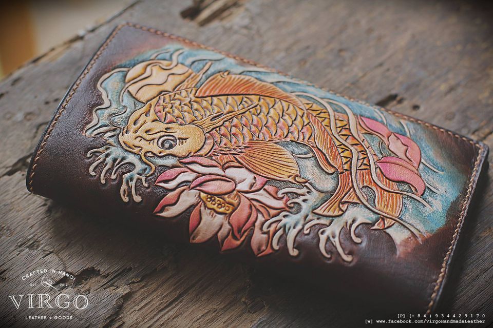 Koi Fish Long Men Carving Wallet