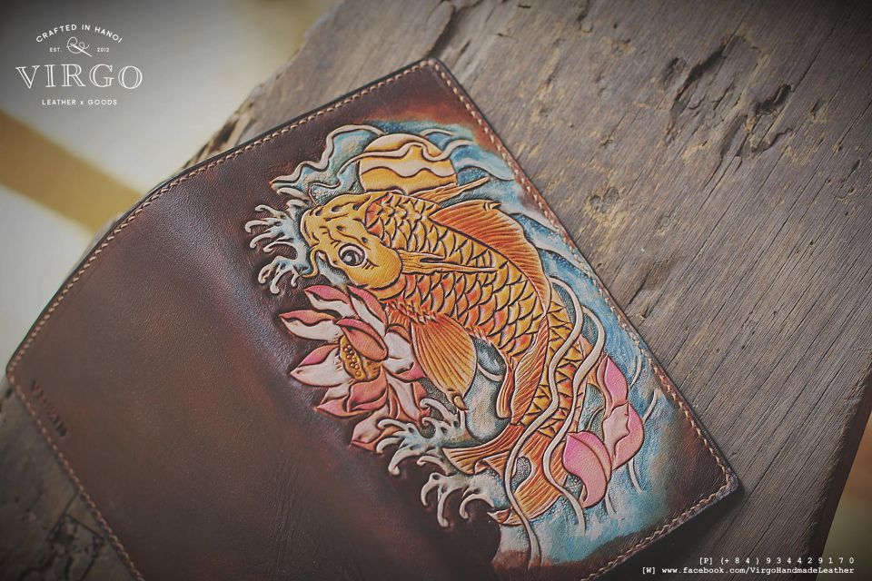 Koi Fish Long Men Carving Wallet