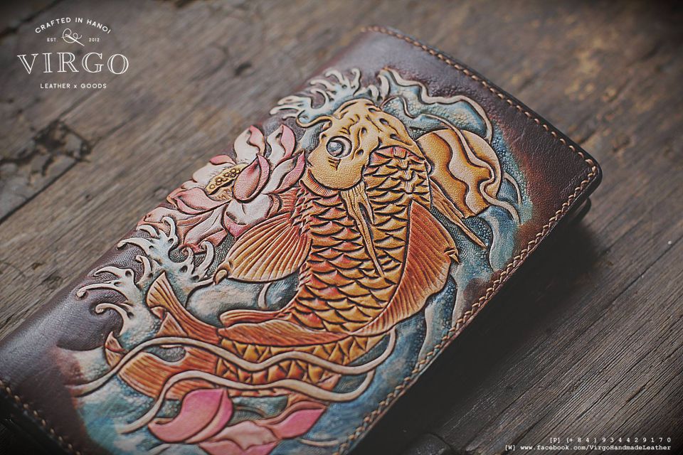 Koi Fish Long Men Carving Wallet
