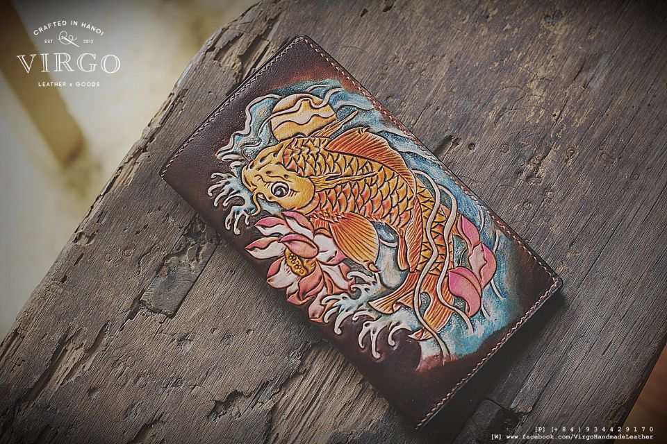 Koi Fish Long Men Carving Wallet