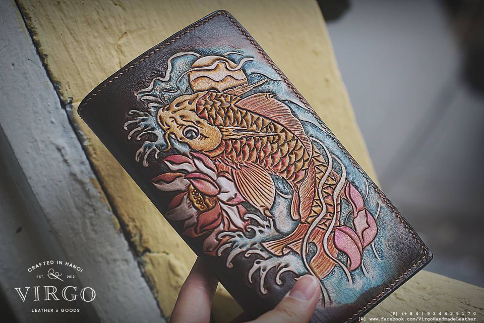 Koi Fish Long Men Carving Wallet