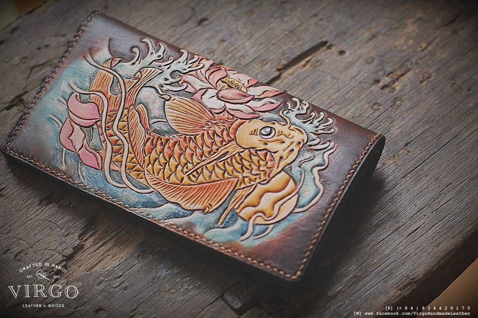 Koi Fish Long Men Carving Wallet