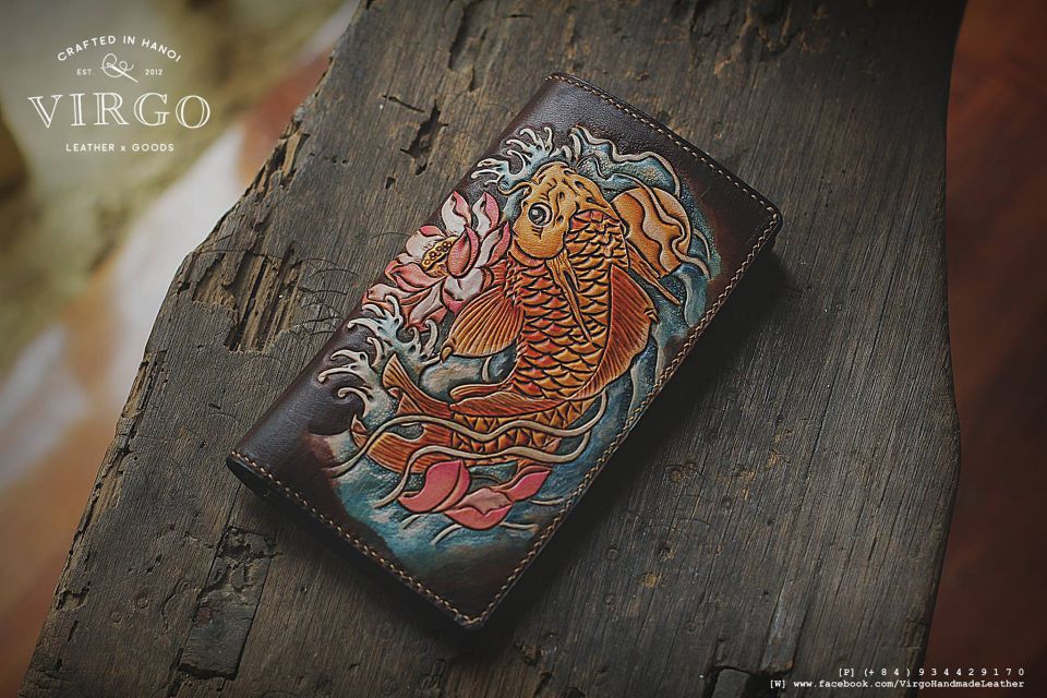 Koi Fish Long Men Carving Wallet