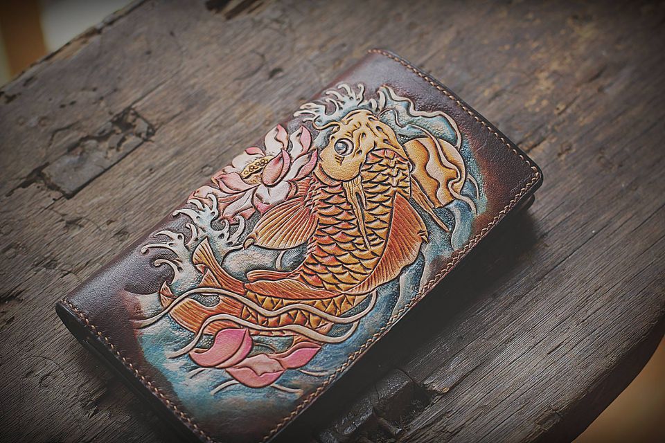 Koi Fish Long Men Carving Wallet