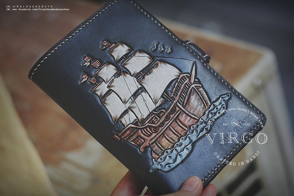 Ship and Sea Men Carving Wallet