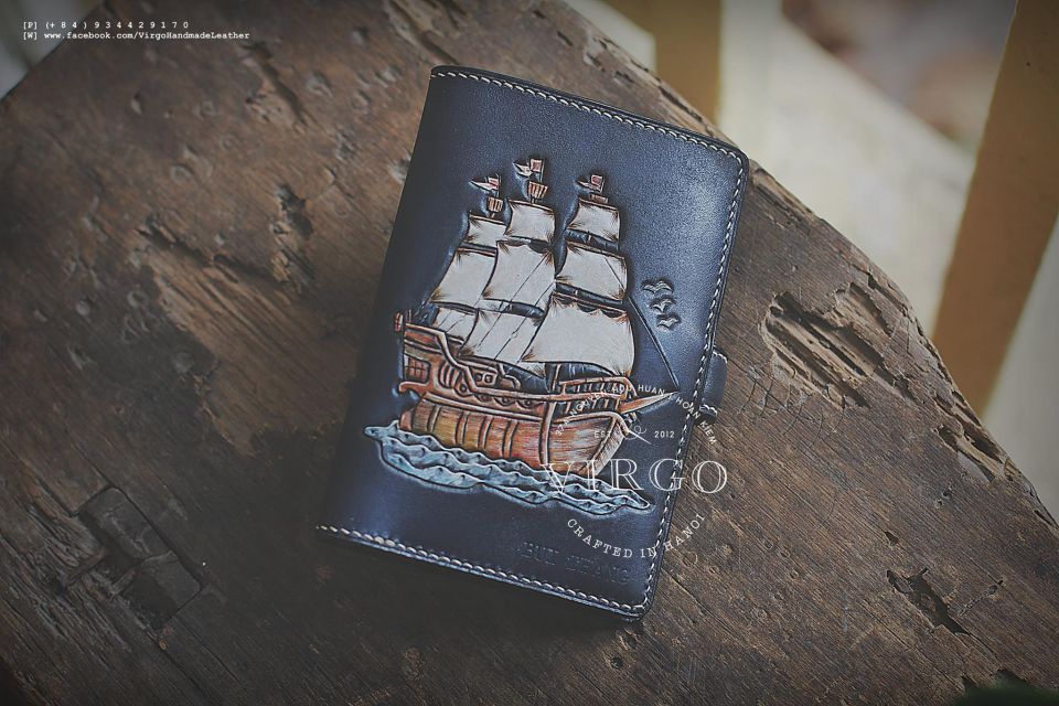 Ship and Sea Men Carving Wallet