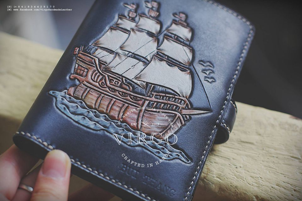Ship and Sea Men Carving Wallet