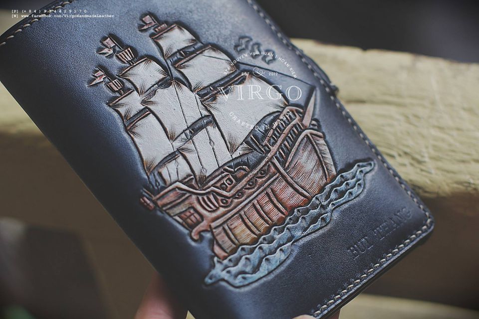 Ship and Sea Men Carving Wallet