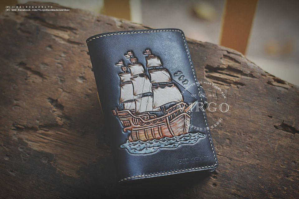 Ship and Sea Men Carving Wallet
