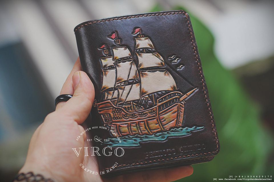 Boat and Sea Men Carving Wallet