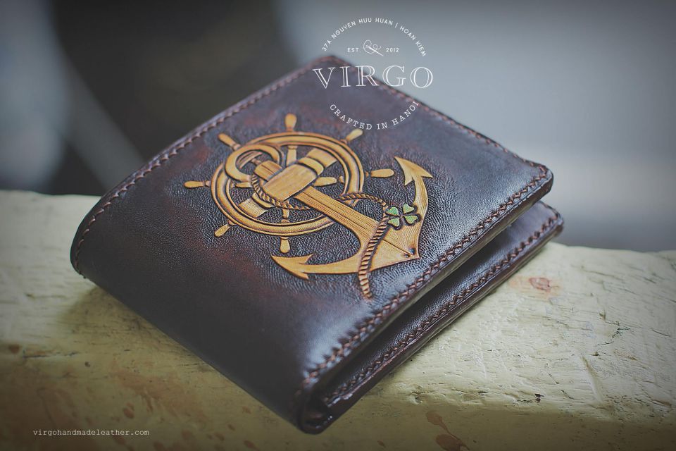 Anchor & Four Leaves Lucky Men Carving Wallet