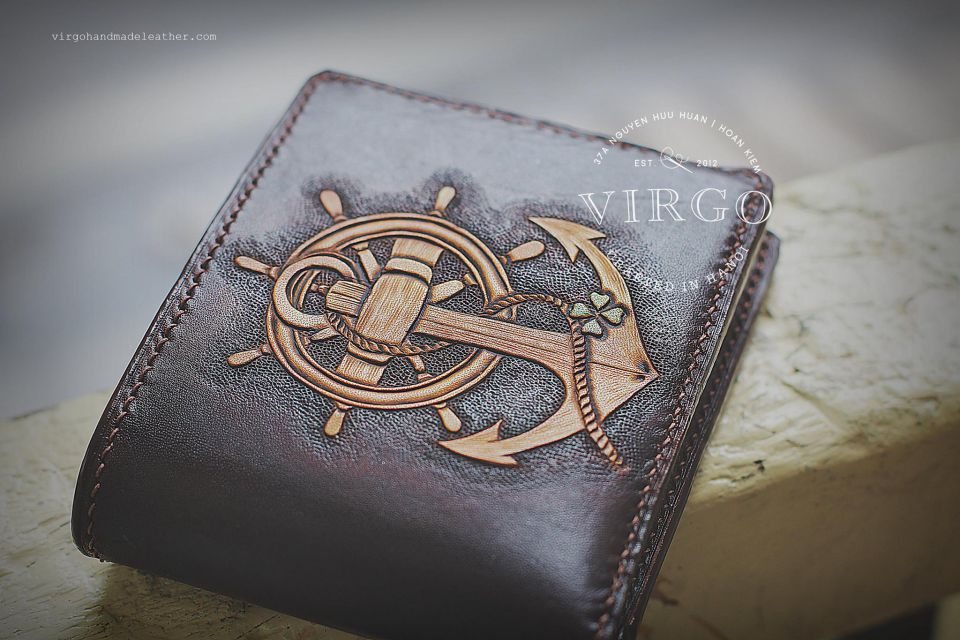 Anchor & Four Leaves Lucky Men Carving Wallet