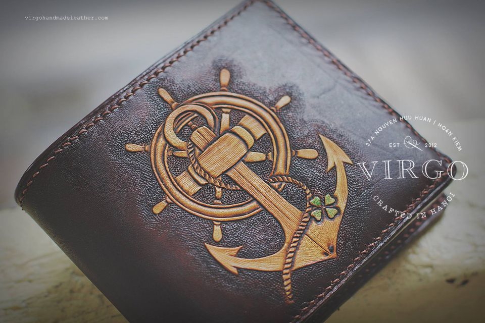 Anchor & Four Leaves Lucky Men Carving Wallet