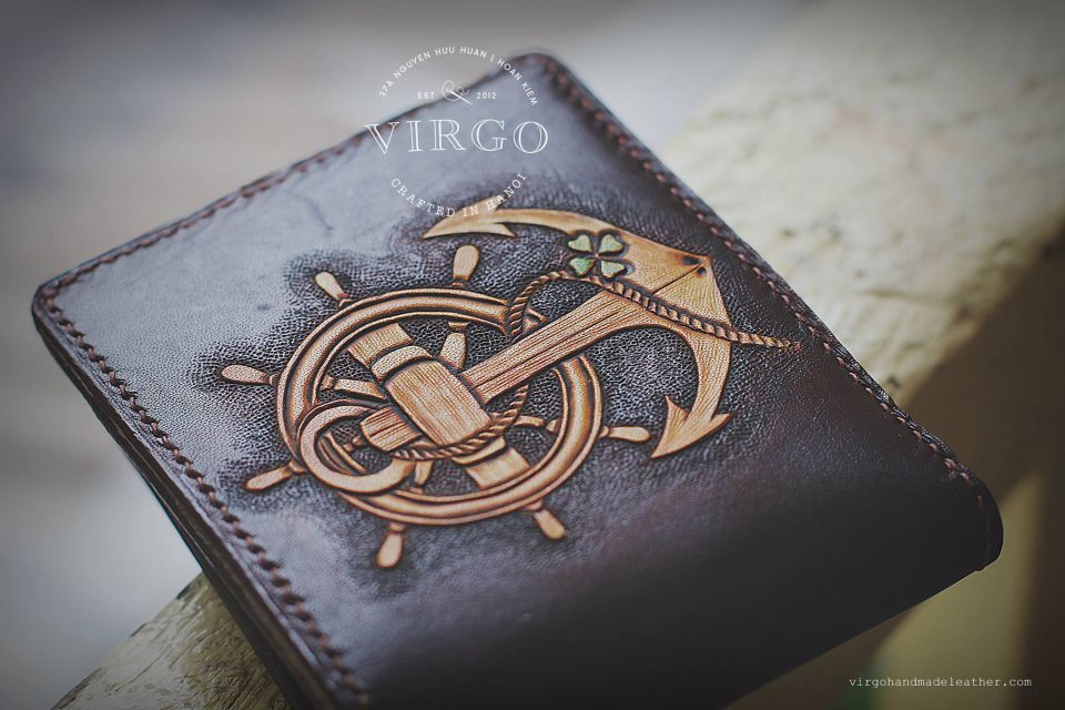 Anchor & Four Leaves Lucky Men Carving Wallet