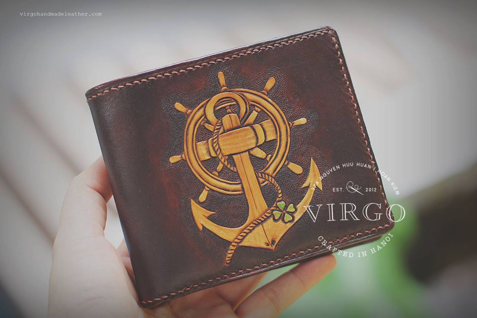 Anchor & Four Leaves Lucky Men Carving Wallet