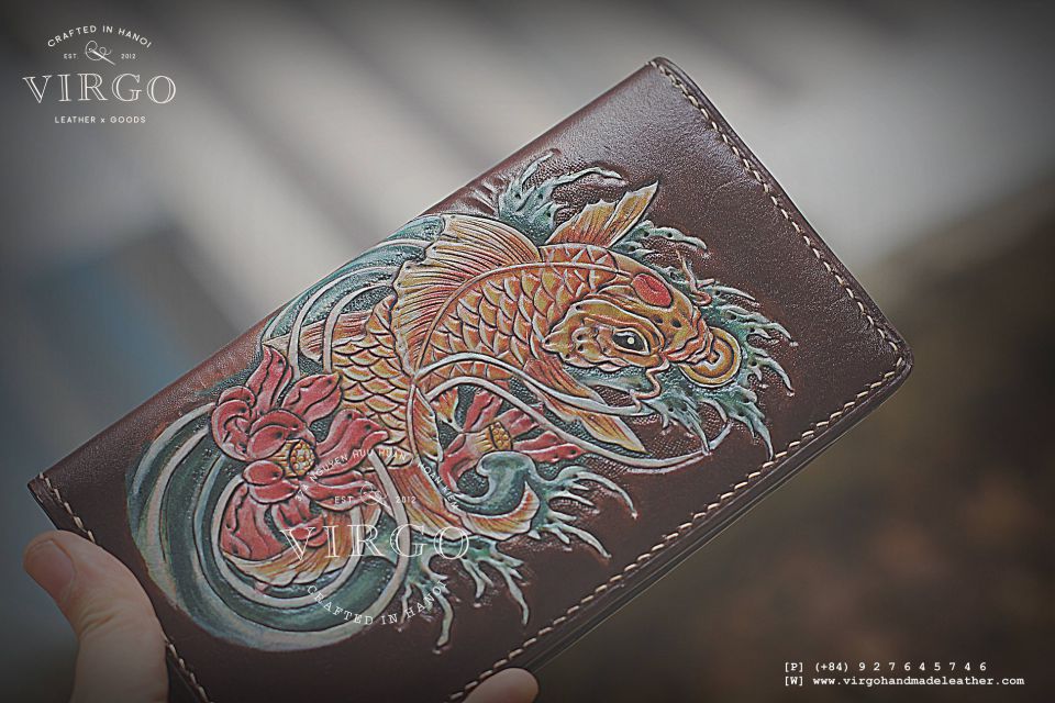 Golden Koi Fish Long Men Carving Wallet