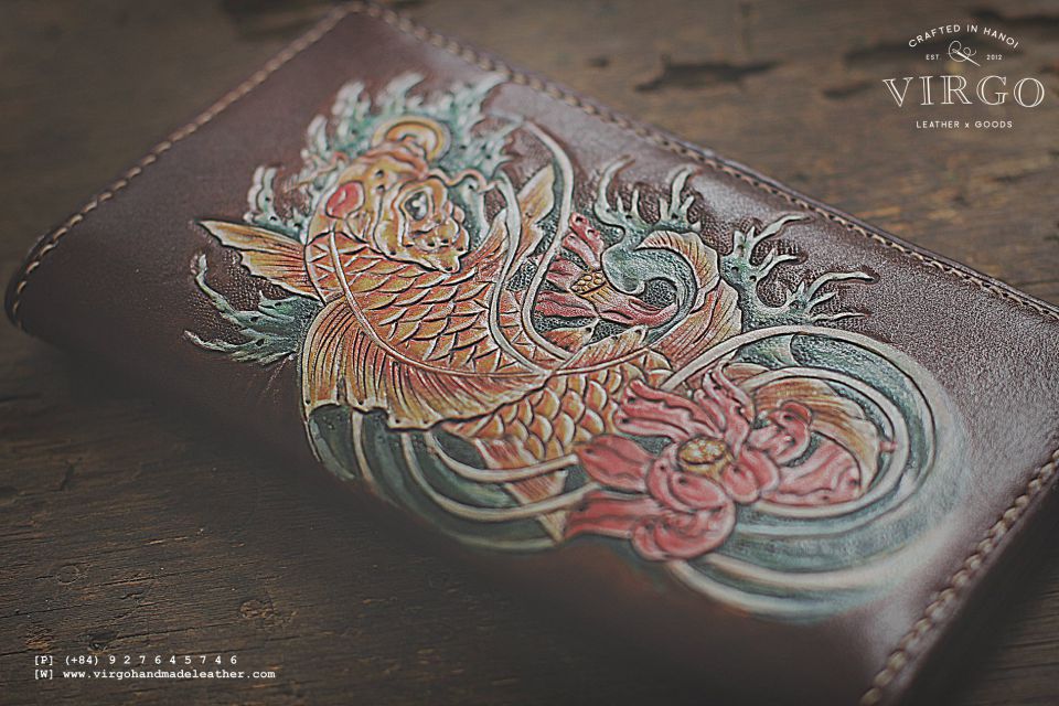 Golden Koi Fish Long Men Carving Wallet