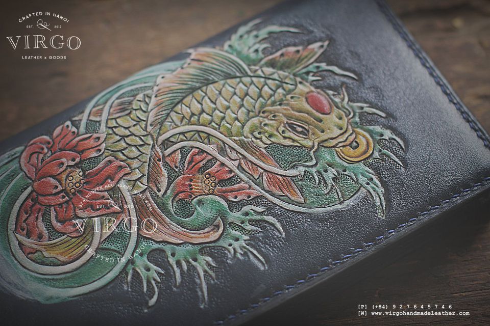 Golden Koi Fish Long Men Carving Wallet