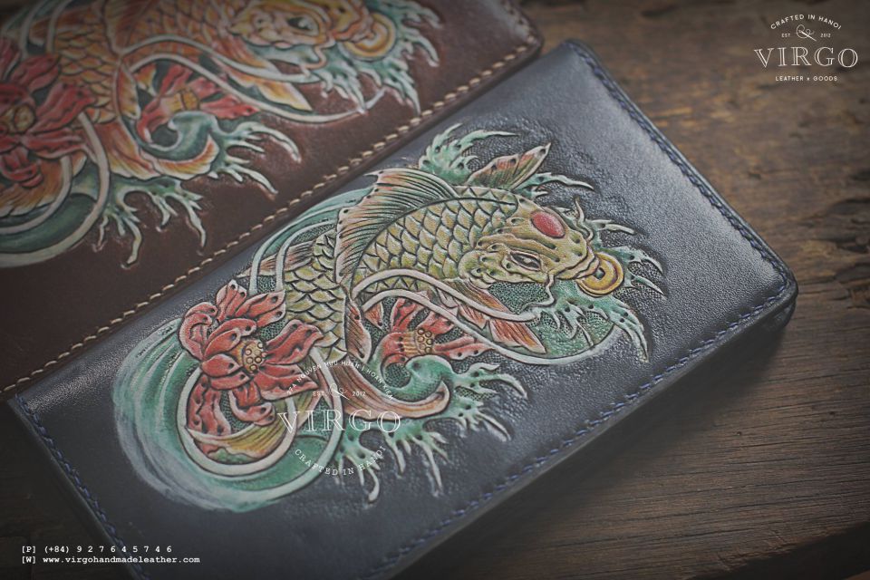 Golden Koi Fish Long Men Carving Wallet