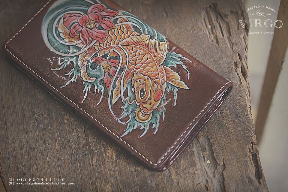 Golden Koi Fish Long Men Carving Wallet