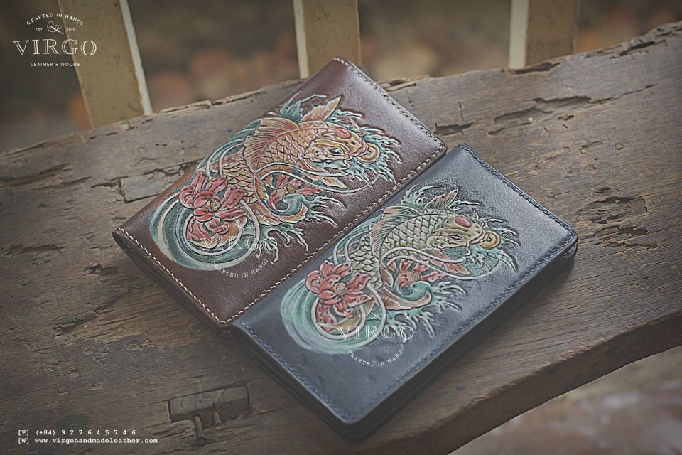 Golden Koi Fish Long Men Carving Wallet