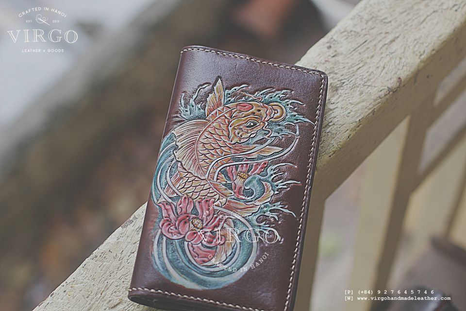 Golden Koi Fish Long Men Carving Wallet