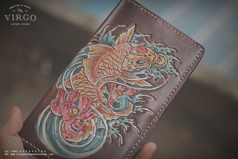 Golden Koi Fish Long Men Carving Wallet