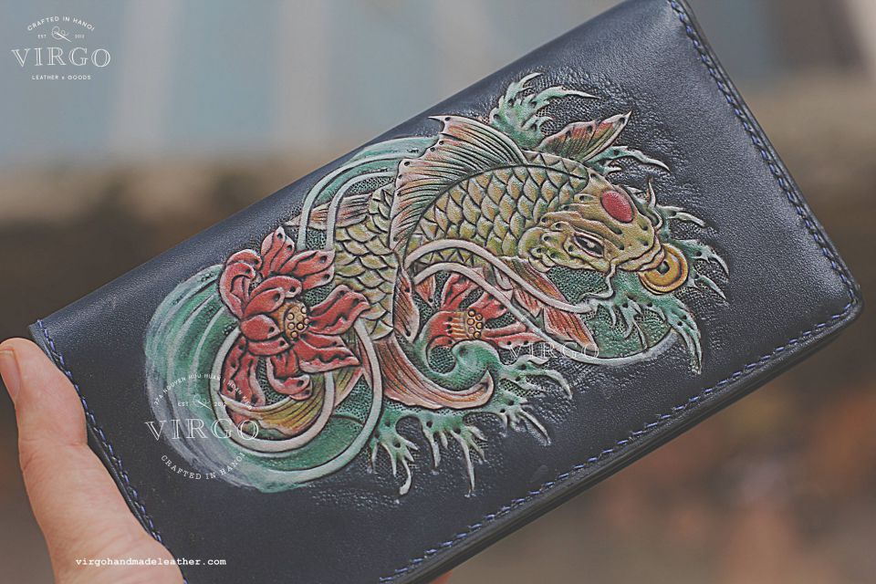 Golden Koi Fish Long Men Carving Wallet