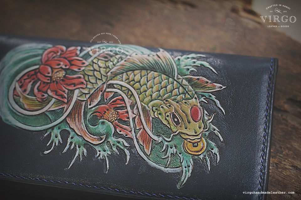 Golden Koi Fish Long Men Carving Wallet