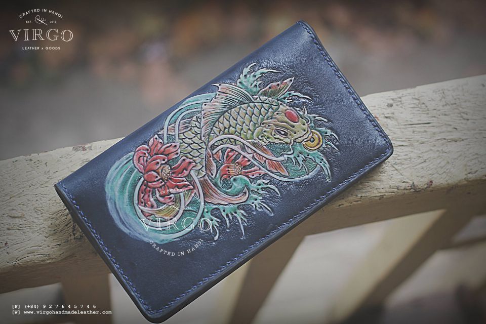 Golden Koi Fish Long Men Carving Wallet