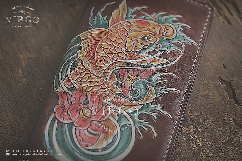 Golden Koi Fish Long Men Carving Wallet
