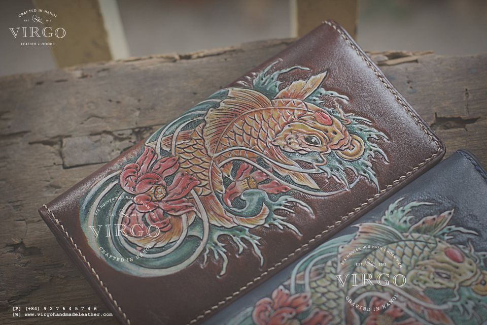 Golden Koi Fish Long Men Carving Wallet