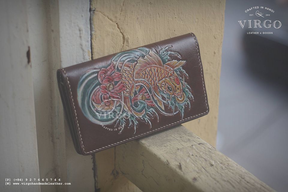 Golden Koi Fish Long Men Carving Wallet