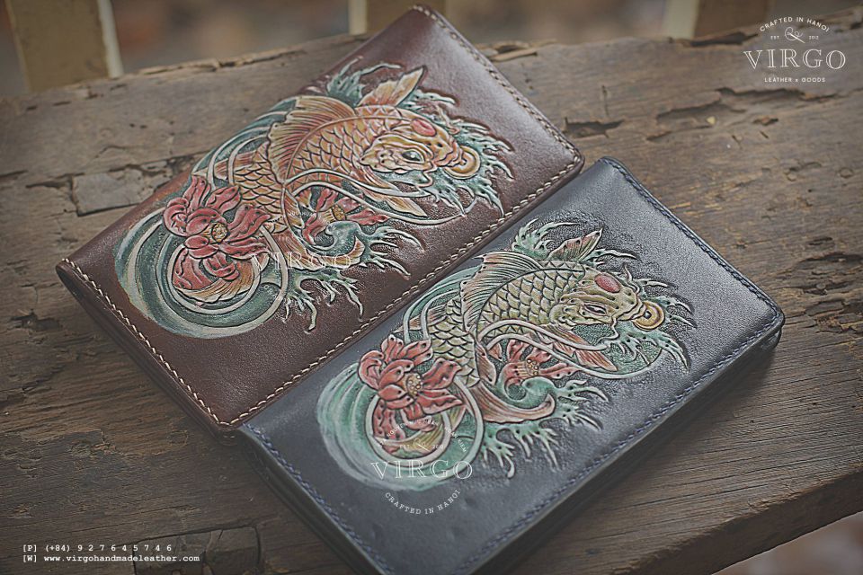 Golden Koi Fish Long Men Carving Wallet