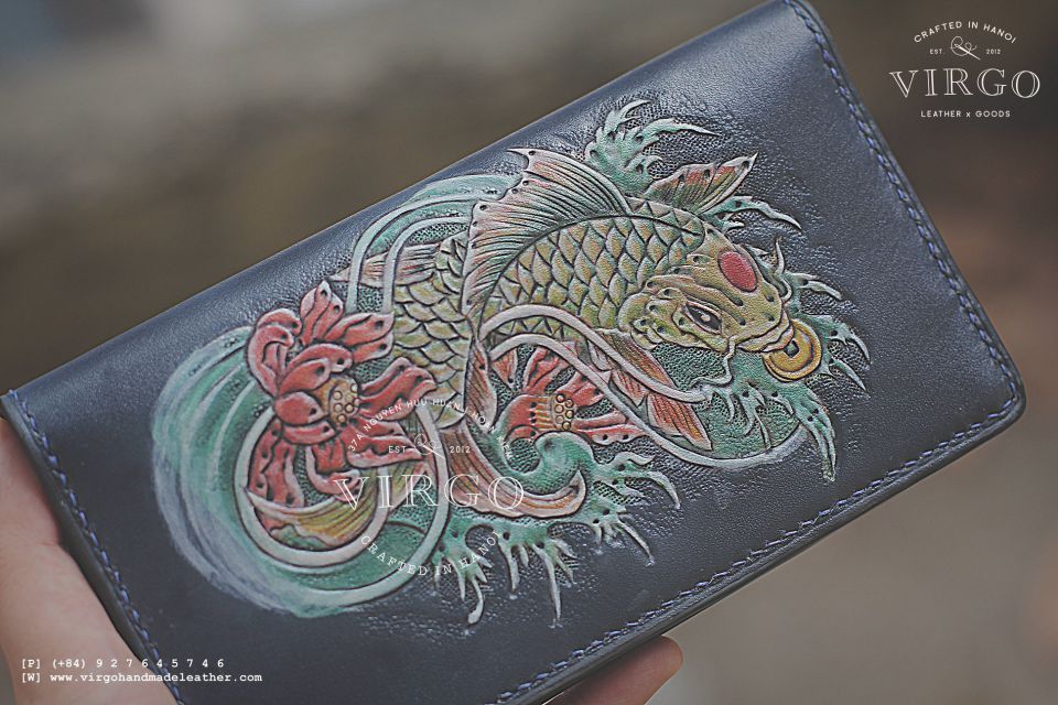 Golden Koi Fish Long Men Carving Wallet