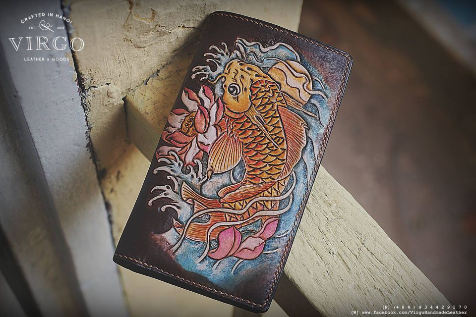 Koi Fish Long Men Carving Wallet