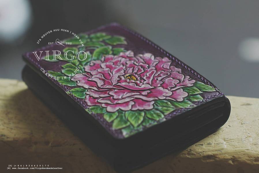 Peony Hand Carved Short Coin Wallet