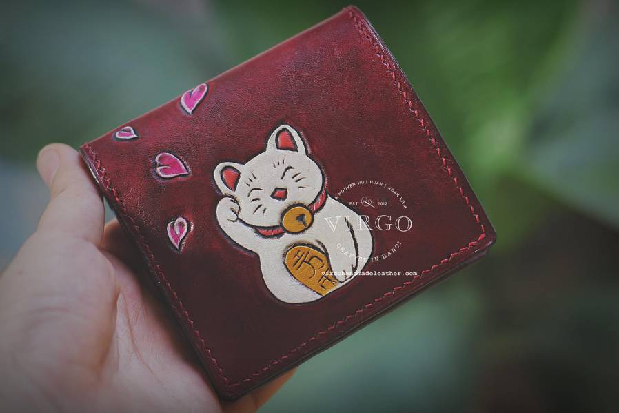 Maneki Neko Blosson Hand Carved Small Wallet