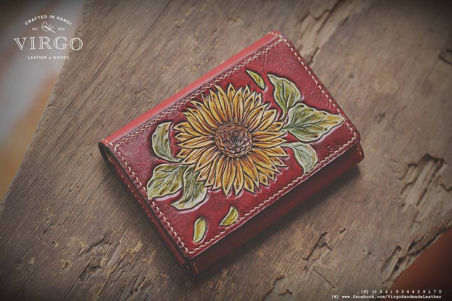 Sunflower Hand Carved Short Coin Wallet