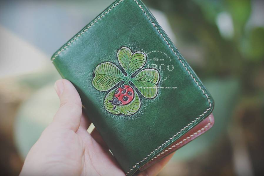 Lucky Clover Ladybug Hand Carved Mini Wallet