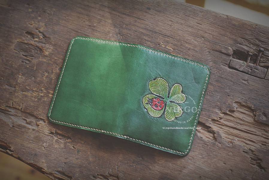 Lucky Clover Ladybug Hand Carved Mini Wallet