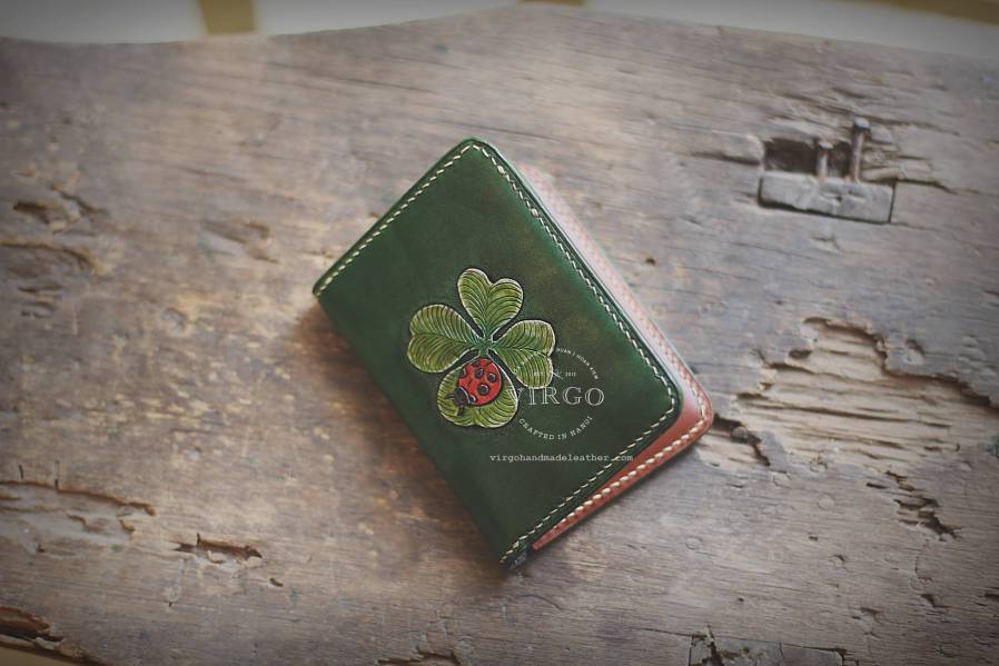 Lucky Clover Ladybug Hand Carved Mini Wallet