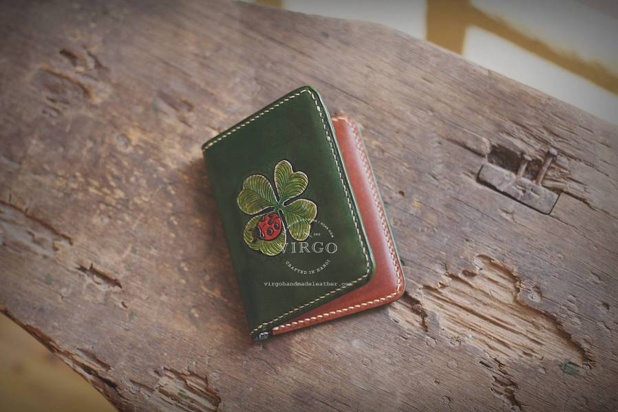 Lucky Clover Ladybug Hand Carved Mini Wallet