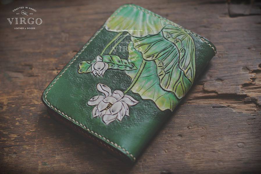 White Lotus Hand Carved Mini Wallet