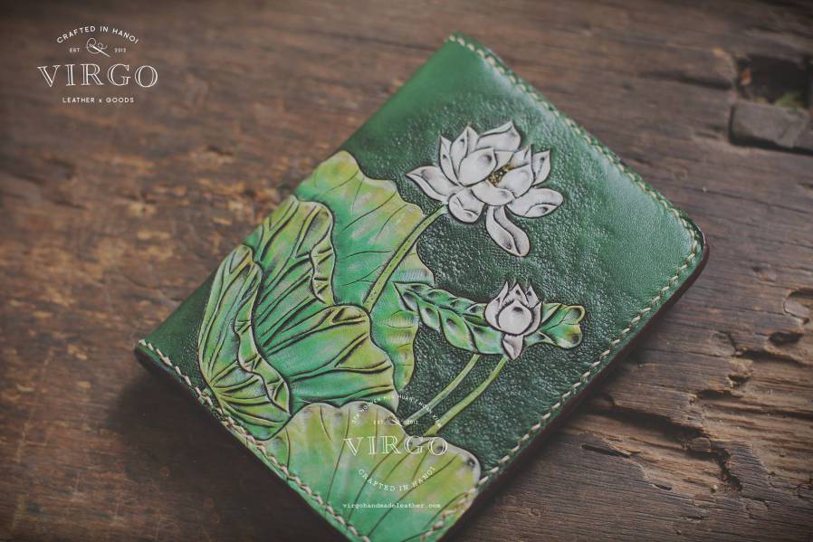 White Lotus Hand Carved Mini Wallet