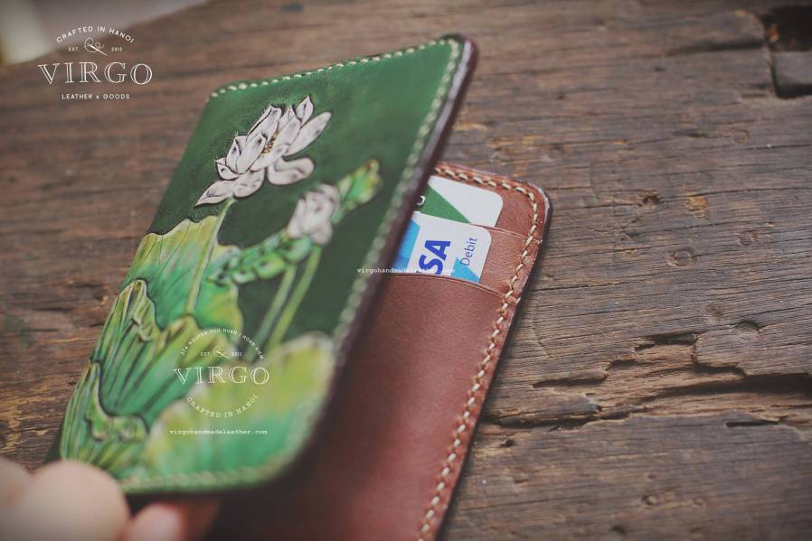 White Lotus Hand Carved Mini Wallet